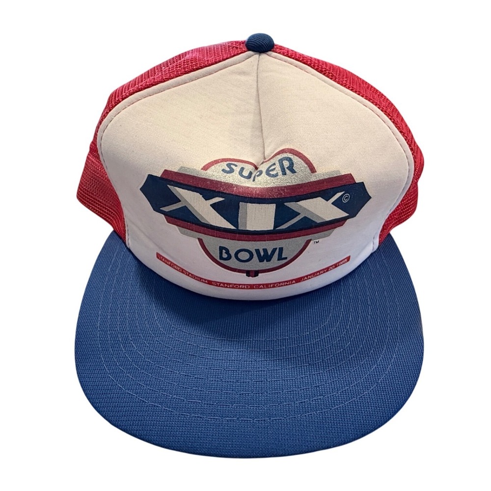 Vintage 1985 Super Bowl XIX Sports Specialties Trucker Hat Snapback Red Blue